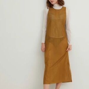 UNIQLO x MAME KUROGOUCHI Mesh Sleeveless Long Dress Brown Size M Sheer Fit NWT